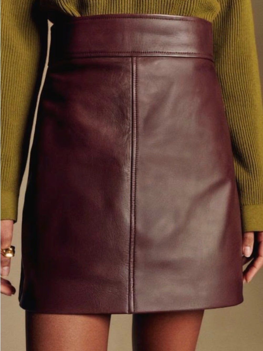Sezane Leather A-Line Mini Skirt in Burgundy